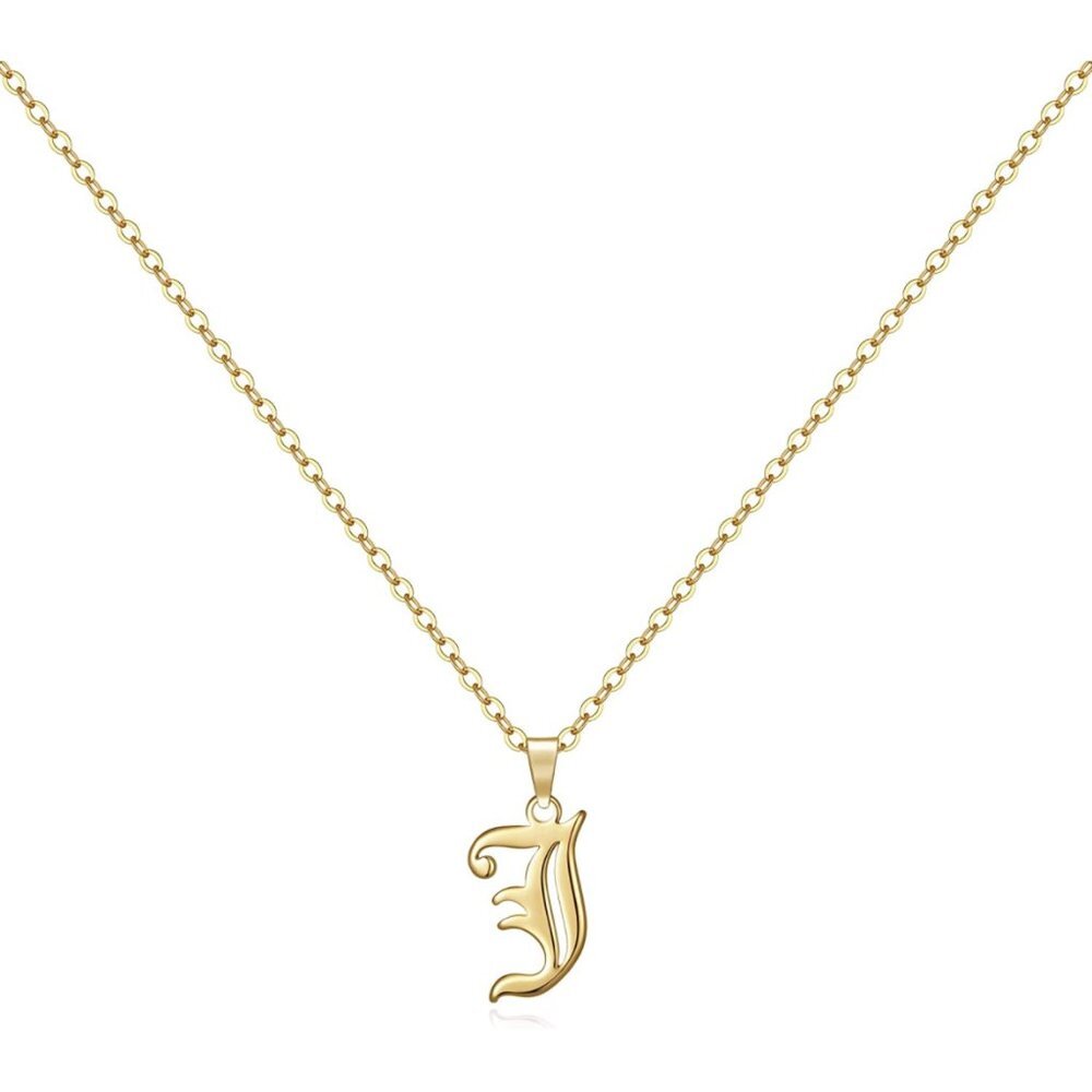 J - Gold Old English Initial Necklace​